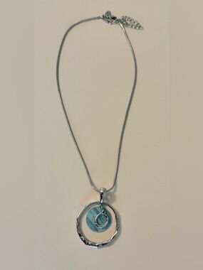Lia Sophia Silver Circle Pendant Necklace with Aqua Accent